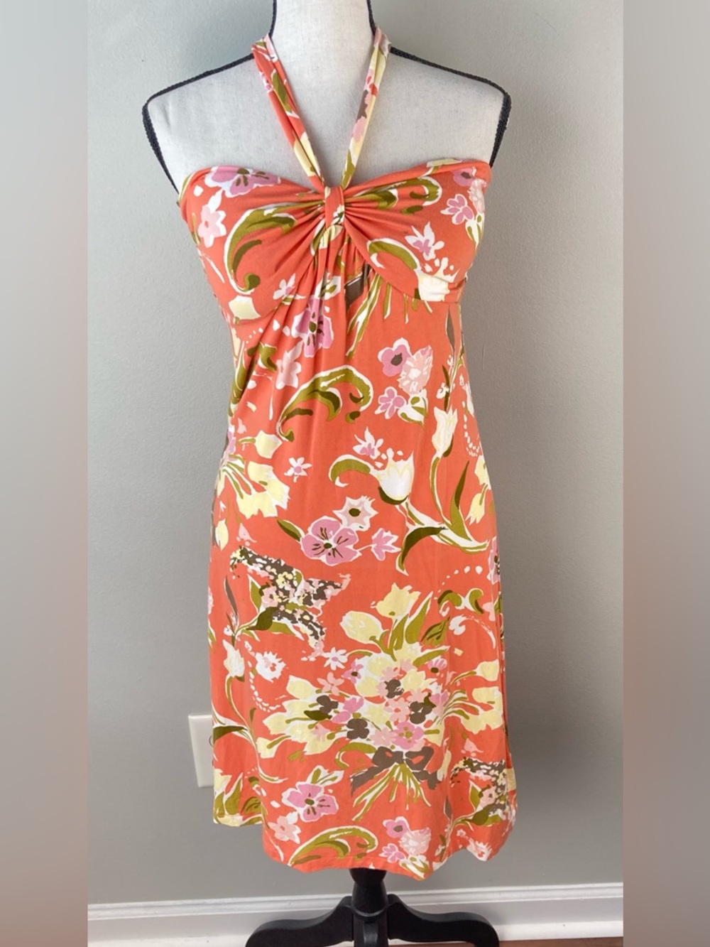 Tommy Bahama Halter Dress Tulips Abunch Tropical Floral Vacation Orange Size S